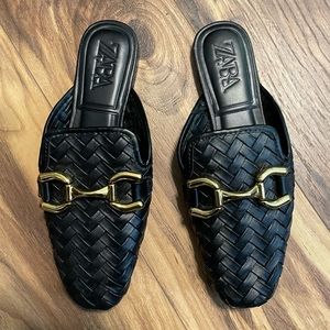 Zara Black Woven Mules